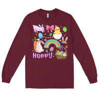 Burgundy easter hoppy bunny Long Sleeve Tee - MaliasSmallBusiness