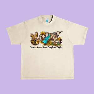 Peace Love Longhorn Heifer Urban Heavy Tee Designed By Lillyallendesigns