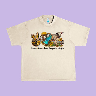Peace Love Longhorn Heifer Urban Heavy Tee Designed By Lillyallendesigns