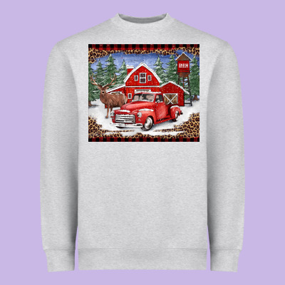 Christmas Farm Reindeer And Truck Heavyweight Sweatshirt Designed By Barkaloodesign