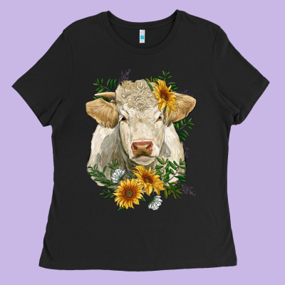 Charolais Cattle With Sunflowers Ladies Tee Designed By Ranaportraitstore