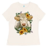 Bone charolais cattle with sunflowers Ladies Tee - RanaPortraitStore