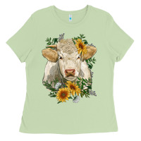Matcha charolais cattle with sunflowers Ladies Tee - RanaPortraitStore
