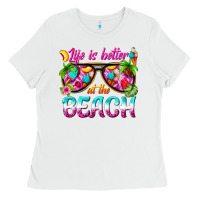 White life is better at the beach Ladies Tee - texasbilliewilder