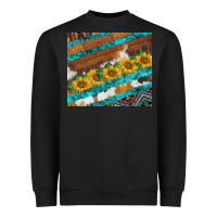 Black western aztec sunflowers turquoise cowhide Heavyweight Sweatshirt - BarkalooDesign