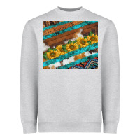 Heather Grey western aztec sunflowers turquoise cowhide Heavyweight Sweatshirt - BarkalooDesign