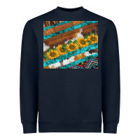 Navy western aztec sunflowers turquoise cowhide Heavyweight Sweatshirt - BarkalooDesign