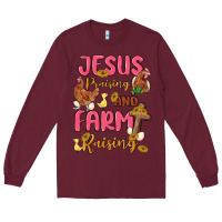 Burgundy jesus praising and farm raising Long Sleeve Tee - MaliasSmallBusiness