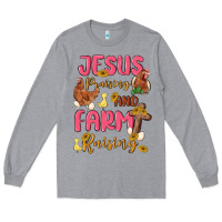 Heather Grey jesus praising and farm raising Long Sleeve Tee - MaliasSmallBusiness