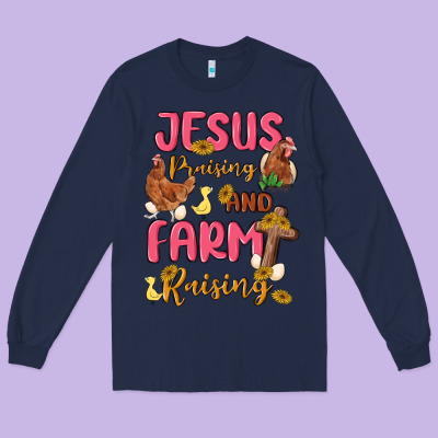 Jesus Praising And Farm Raising Long Sleeve Tee Designed By Maliassmallbusiness