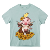Arona cow with pig and chick Heavy Core Tee - RanaPortraitStore