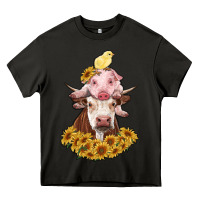 Asphalt cow with pig and chick Heavy Core Tee - RanaPortraitStore