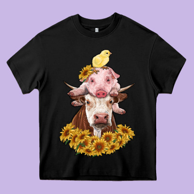 Cow With Pig And Chick Heavy Core Tee Designed By Ranaportraitstore