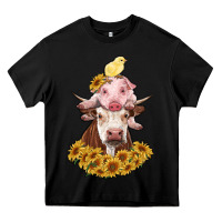 Black cow with pig and chick Heavy Core Tee - RanaPortraitStore