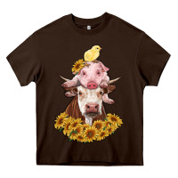 Chocolate Brown cow with pig and chick Heavy Core Tee - RanaPortraitStore