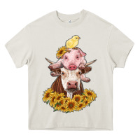 Cream cow with pig and chick Heavy Core Tee - RanaPortraitStore