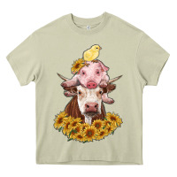 Mossy cow with pig and chick Heavy Core Tee - RanaPortraitStore
