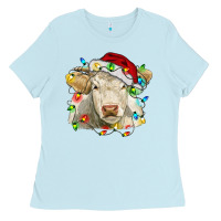 Baby Blue charolais cattle cow with christmas lights and hat Ladies Tee - RanaPortraitStore