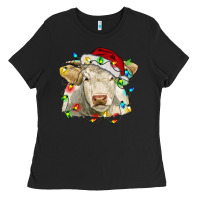 Charolais Cattle Cow With Christmas Lights And Hat Ladies Tee | Teevron