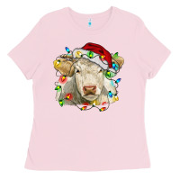 Bubblegum Pink charolais cattle cow with christmas lights and hat Ladies Tee - RanaPortraitStore