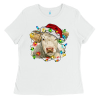 White charolais cattle cow with christmas lights and hat Ladies Tee - RanaPortraitStore
