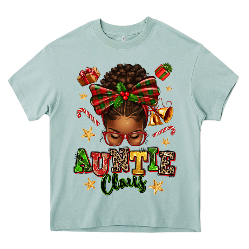 Auntie Claus Afro Messy Bun Heavy Core Tee by texasbilliewilder | Teevron