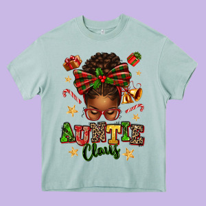 Auntie Claus Afro Messy Bun Heavy Core Tee Designed By Texasbilliewilder