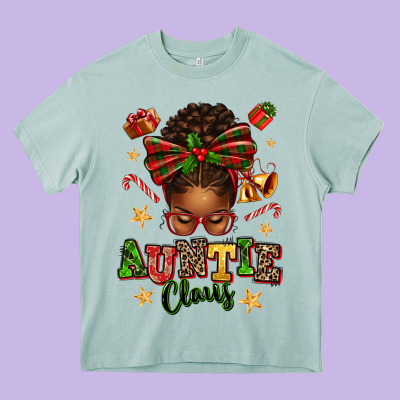 Auntie Claus Afro Messy Bun Heavy Core Tee Designed By Texasbilliewilder