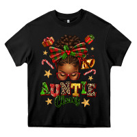 Black Auntie Claus Afro Messy Bun Heavy Core Tee - texasbilliewilder