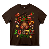 Chocolate Brown Auntie Claus Afro Messy Bun Heavy Core Tee - texasbilliewilder