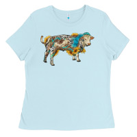 Baby Blue charolais bull with sunflowers and gemstone western patterns Ladies Tee - RanaPortraitStore