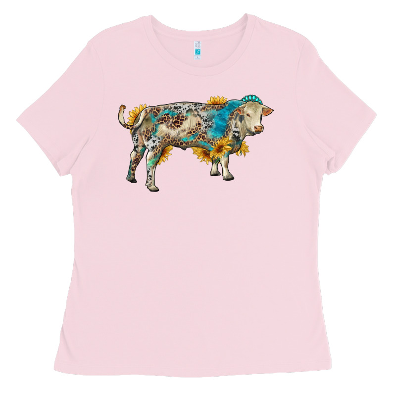 Charolais Bull With Sunflowers And Gemstone Western Patterns Ladies Tee by RanaPortraitStore | Teevron