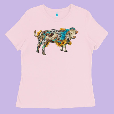 Charolais Bull With Sunflowers And Gemstone Western Patterns Ladies Tee Designed By Ranaportraitstore
