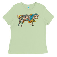 Matcha charolais bull with sunflowers and gemstone western patterns Ladies Tee - RanaPortraitStore