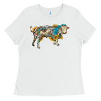 White charolais bull with sunflowers and gemstone western patterns Ladies Tee - RanaPortraitStore