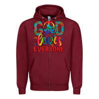 Burgundy LGBTQ+ God Loves Everyone Zipper Hoodie - BundleAndBundleShop