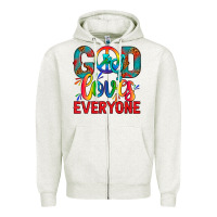 Oatmeal Heather LGBTQ+ God Loves Everyone Zipper Hoodie - BundleAndBundleShop