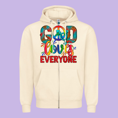 Lgbtq+ God Loves Everyone Zipper Hoodie Designed By Bundleandbundleshop