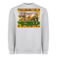 Heather Grey Western Charolais Bull With Sunflowers Heavyweight Sweatshirt - LillyAllenDesigns