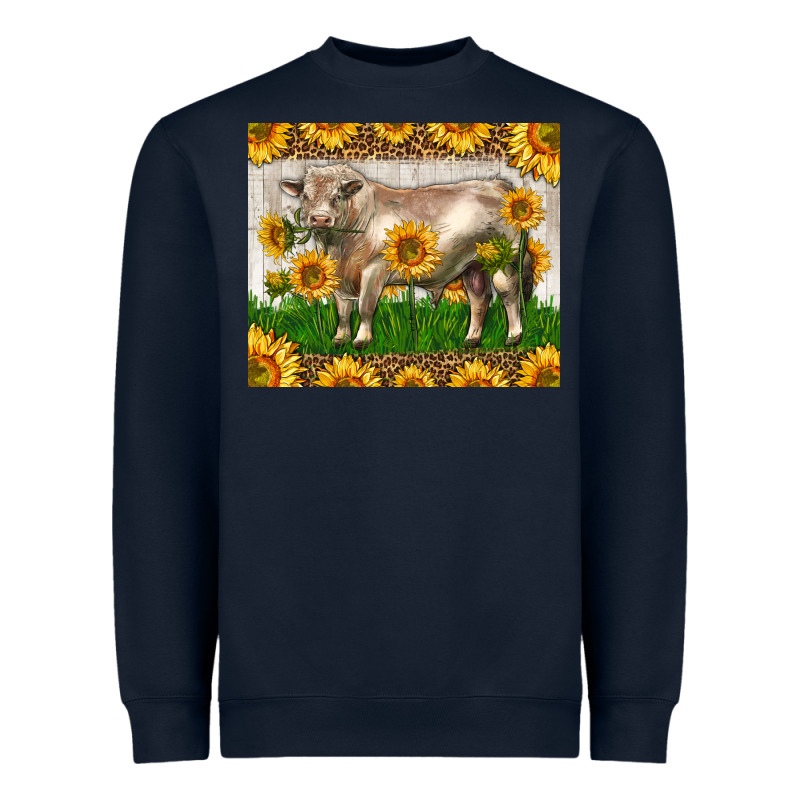 Western Charolais Bull With Sunflowers Heavyweight Sweatshirt by LillyAllenDesigns | Teevron
