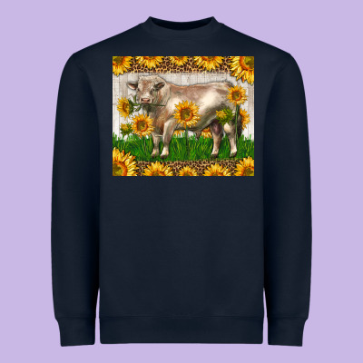 Western Charolais Bull With Sunflowers Heavyweight Sweatshirt Designed By Lillyallendesigns