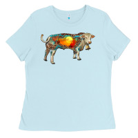 Baby Blue charolais bull with desert and leopard Ladies Tee - RanaPortraitStore