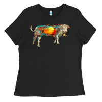 Black charolais bull with desert and leopard Ladies Tee - RanaPortraitStore