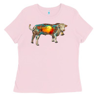 Bubblegum Pink charolais bull with desert and leopard Ladies Tee - RanaPortraitStore