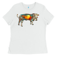 White charolais bull with desert and leopard Ladies Tee - RanaPortraitStore