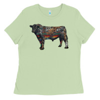 Matcha black angus bull with western patterns Ladies Tee - RanaPortraitStore