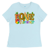 Baby Blue love summer with pineapple Ladies Tee - texasbilliewilder