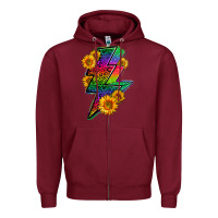 Burgundy LGBTQ+ Lightnin' Bolt With Sunflower Zipper Hoodie - BundleAndBundleShop