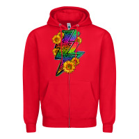 Red LGBTQ+ Lightnin' Bolt With Sunflower Zipper Hoodie - BundleAndBundleShop