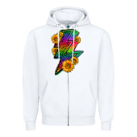 White LGBTQ+ Lightnin' Bolt With Sunflower Zipper Hoodie - BundleAndBundleShop